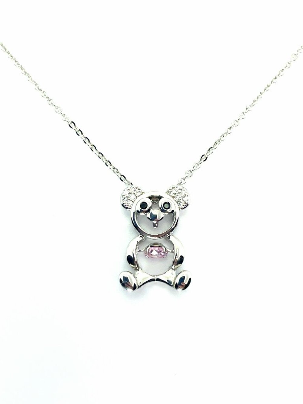 Moving Dancing Stone Bear Necklace, Purple Amethyst Austrian Crystals, 17"